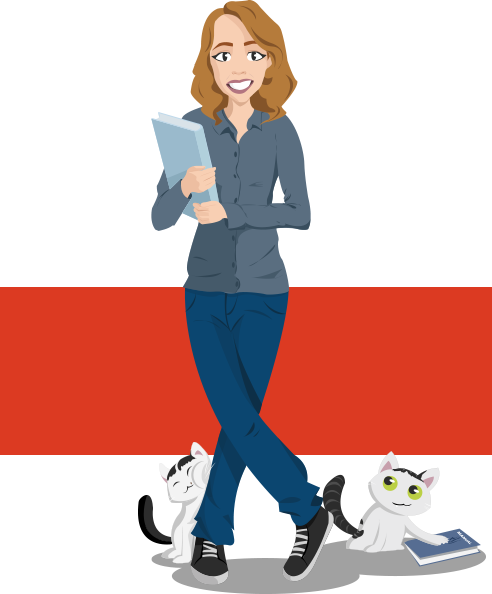 illustration, figure providing Italian Polish English translation services, against a background of the Polish flag