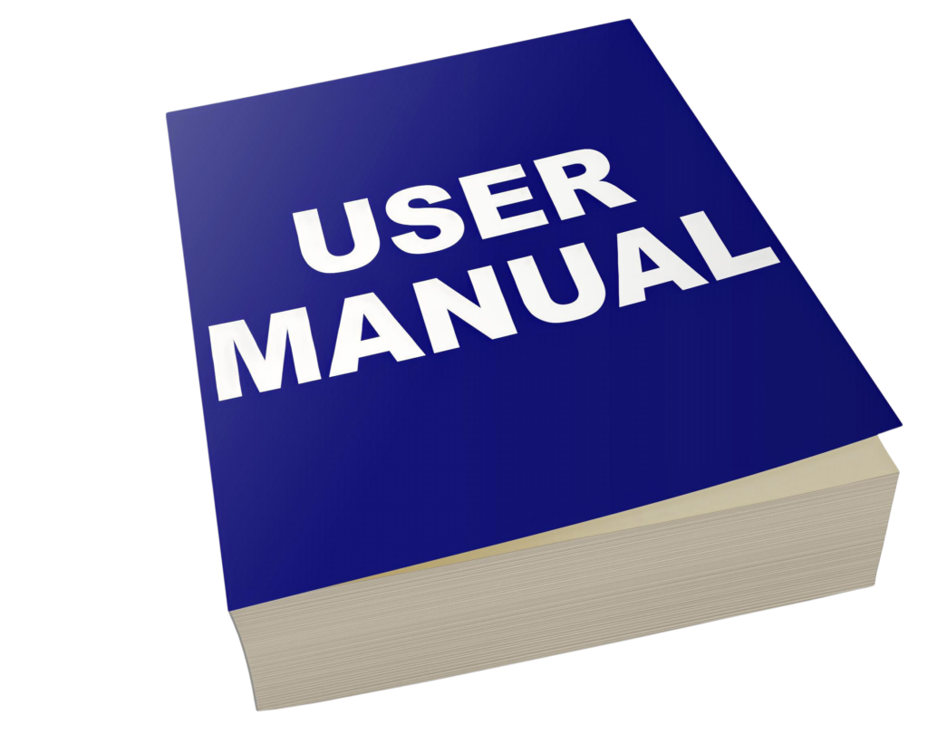 graficzna instrukcja z napisem "user manual", symbolizująca poprawną terminologię techniczną